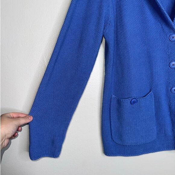 Lasserre Blue Knit Blazer Cardigan Cotton Acrylic Button Front Medium Pockets - Picture 4 of 7